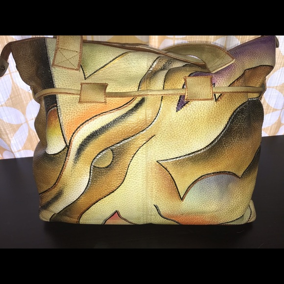 Vintage Hand painted leather bag - Picture 2 of 3